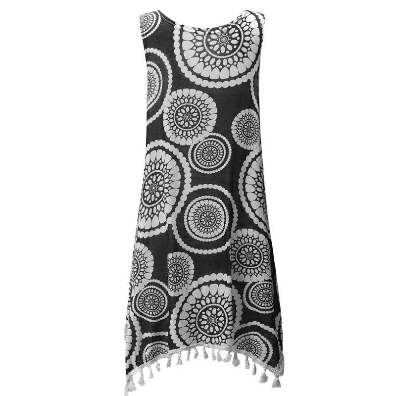 Online Only New Women Crop Casual Geometric Printed Sleeveless dress