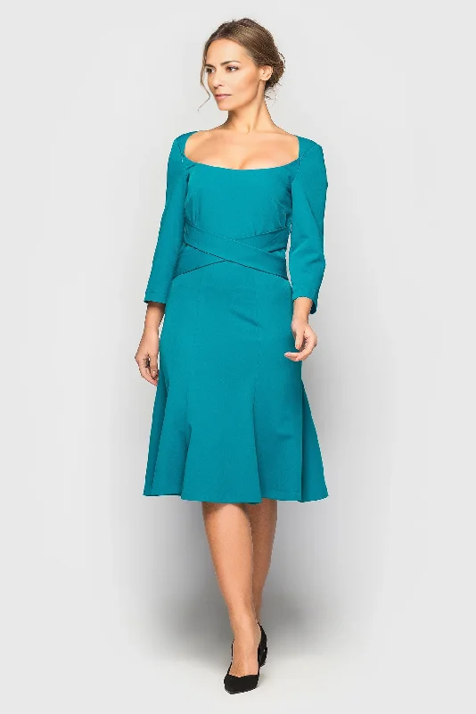 Major Savings Cocktail Mermaid Wedding Guest Dress Mother of the Bride Dresse Belted Deep Neck Midi Dress