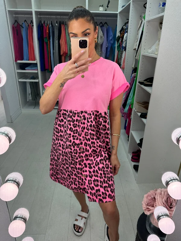 Special Promotion Sienna Neon Leopard Print Necklace Button Dress