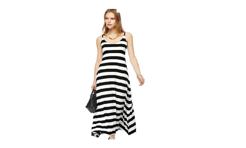 Value Deals Long Off the Shoulder Black-White Striped Cotton Dress Women