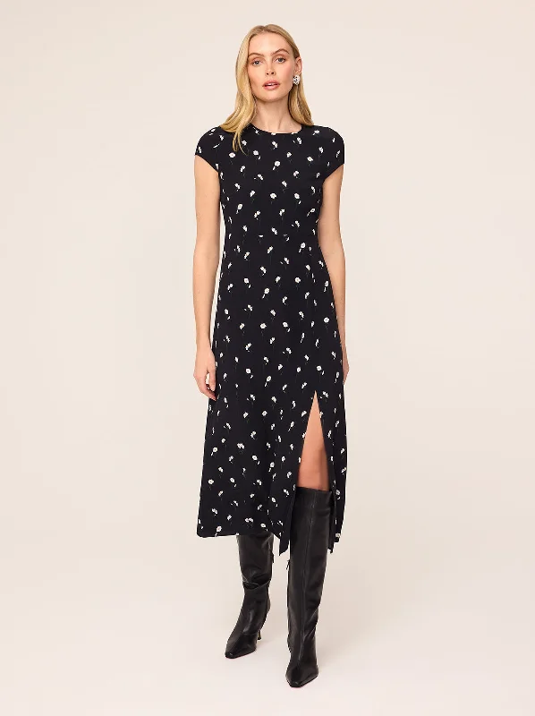 Year-End Sale Suzie Black Poppy Print Midi Dress