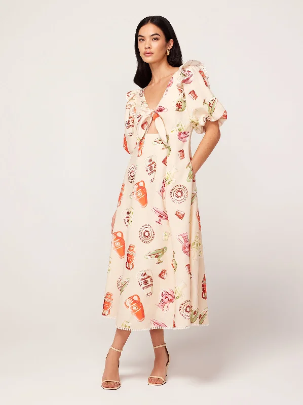 Super Bargain Pia Ivory Pottery Print Midi Dress