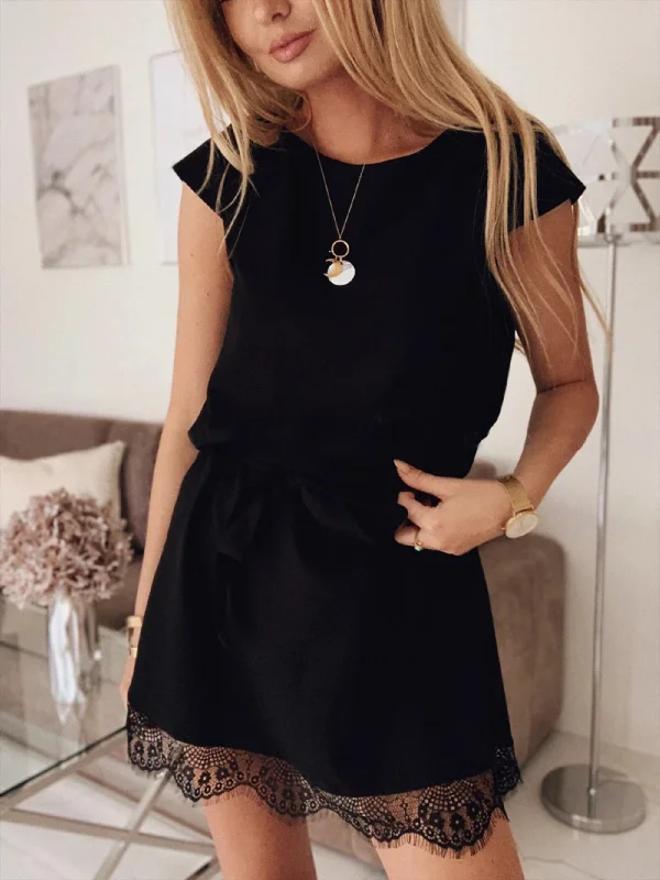 Can't Be Beat Women's Summer Casual O-Neck Short-Sleeved Lace Mini Dress