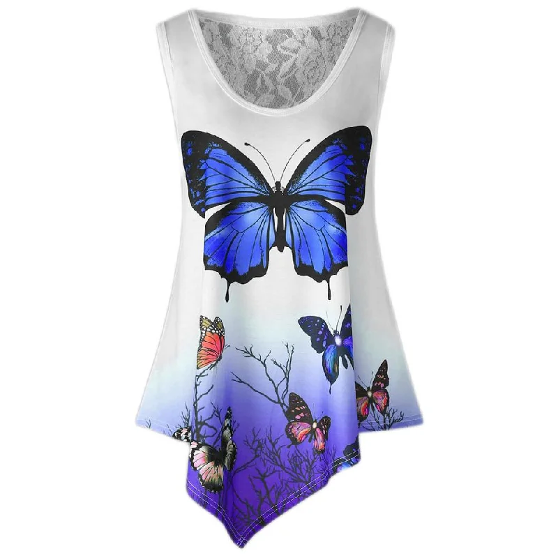 Sneak Peek Sale New Fashion Women Asymmetrical Butterfly Printed Dress