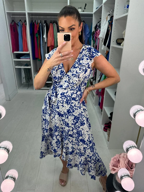 Don't Wait Gia Floral Print Frill Wrap Midi Dress