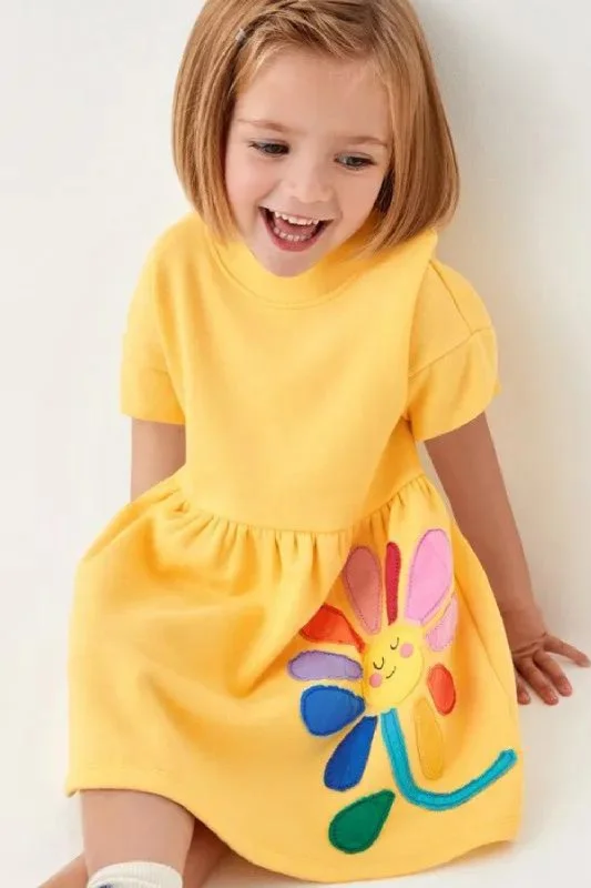 Instant Savings Girls Dresses Flower Applique Hot Selling Summer Kids Clothing Short Sleeve Baby Frocks