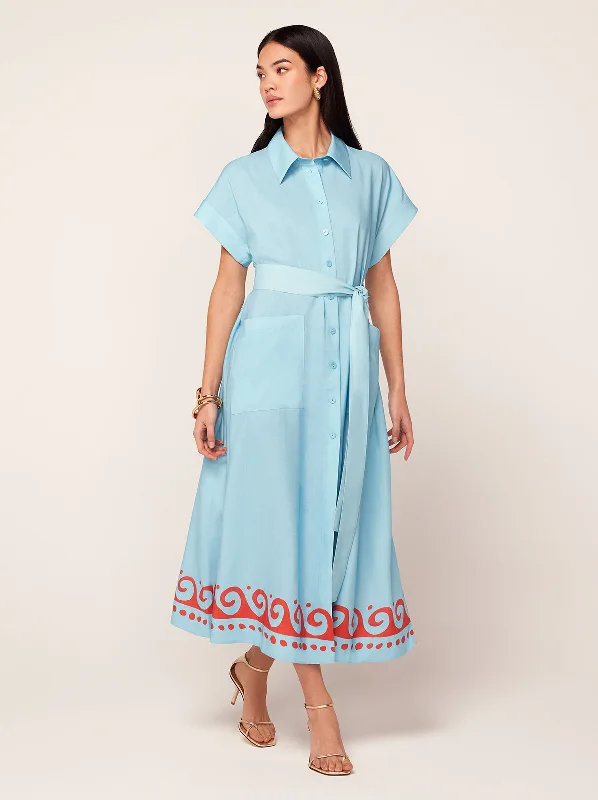 Online Specials Alessandra Blue Wave Print Midi Shirt Dress
