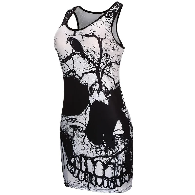 New Deals New Women's Sleeveless Skull Printed Summer Vintage Dress