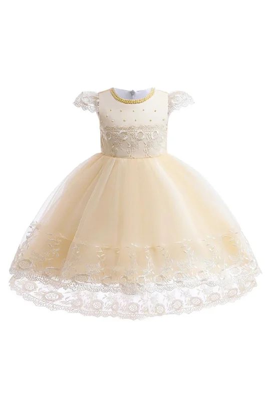 Steals and Deals Trailing Formal Bridesmaid Dresses For Girl Children Costume Lace Beaded Girls Princess Party Dress Kids Birthday Wedding Gown