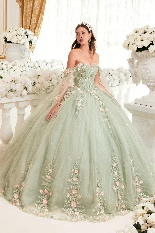 Special Savings Sparkling Sage Floral Blush Ball Gown Quinceanera Dress Ball Gown Quinceanera Dresses Princess Dress Party Dress with Cape