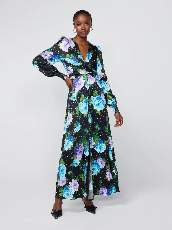 Customer Appreciation Sale Aurora Blue Painted Rose Maxi Dress