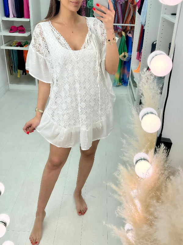 Grand Opening Sale Merin White Broderie Frill Detail Kimono