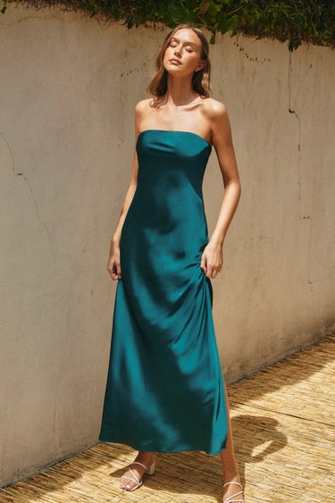 Early Access Strapless Bias Cut Maxi Dress | Midnight Teal