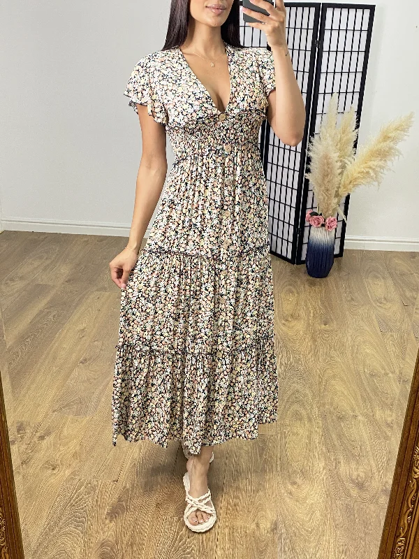 Markdowns Charlie Floral Print Tiered Hem Maxi Dress