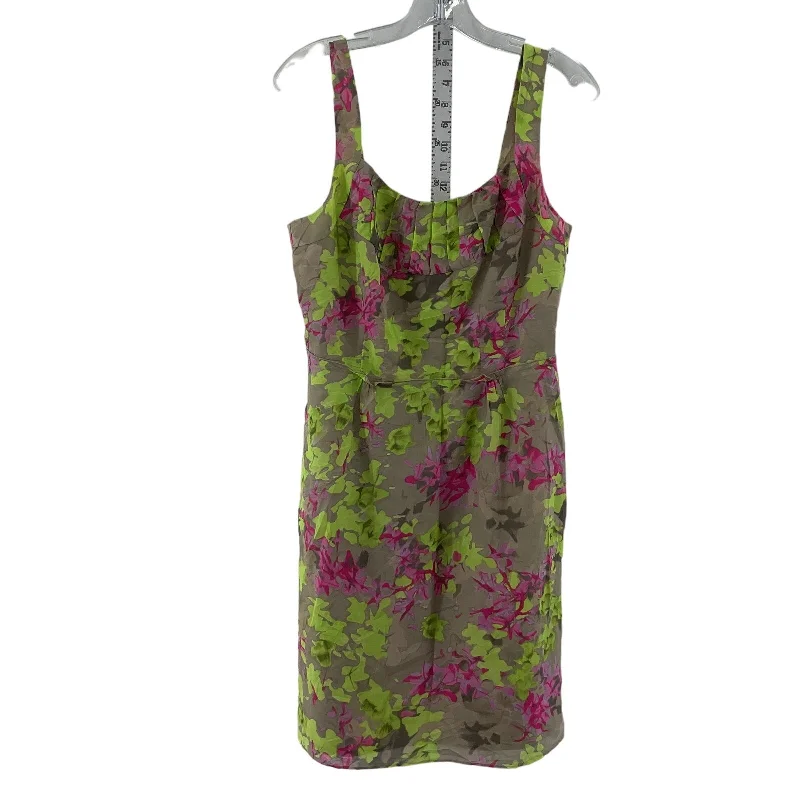 Don't Miss Banana Republic Silk Blend A-Line Dress Tan Pink Green Floral Size 4 Women's