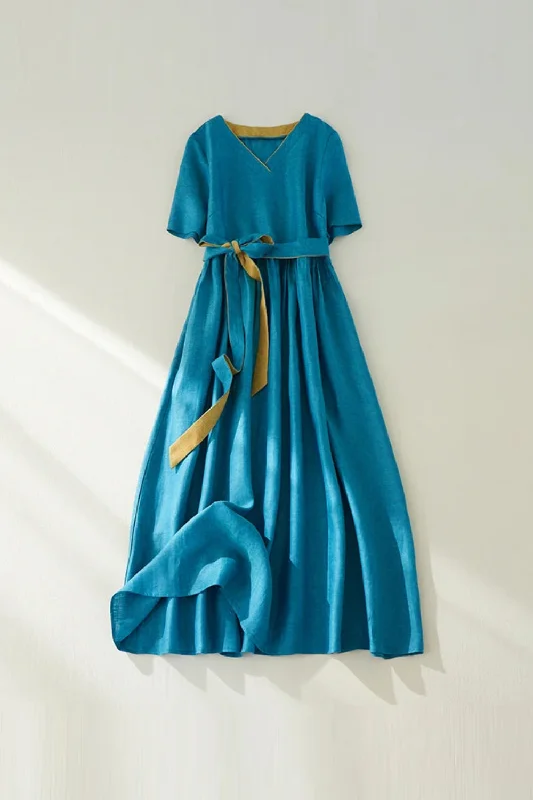 New Markdowns Cozy Summer Dress Bow Belt Slim Waist Office Lady Work Dress Women Casual Midi Dress New Markdowns Cozy Summer Dress Bow Belt Slim Waist Office Lady Work Dress Women Casual Midi Dress