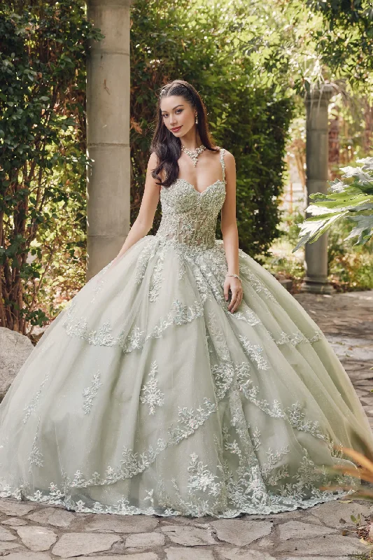 Referral Discount Embroidered Sleeveless Corset Ball Gown Quinceanera Dresses Princess Dress