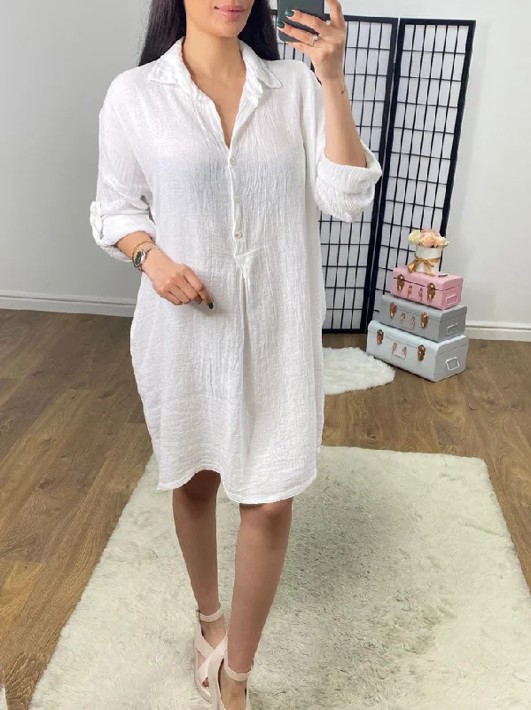Grand Opening Sale Connie Plain Linen Pocket Dress