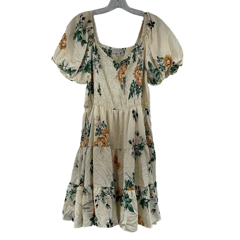 Discount Deals Hayden LA Cream Floral Smocked Sundress Knee Length Side Pockets Women's Size L Discount Deals Hayden LA Cream Floral Smocked Sundress Knee Length Side Pockets Women's Size L