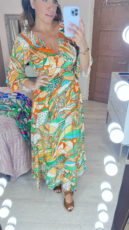 Act Now Monaco Abstract Print Ruffle Hem Maxi Dress
