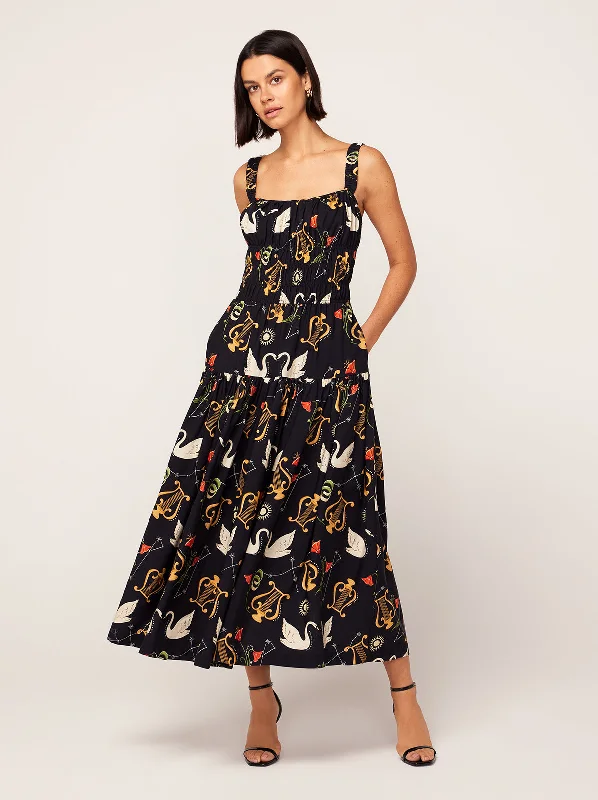 Epic Deals Isobel Black Cygnus And Lyra Print Midi Dress