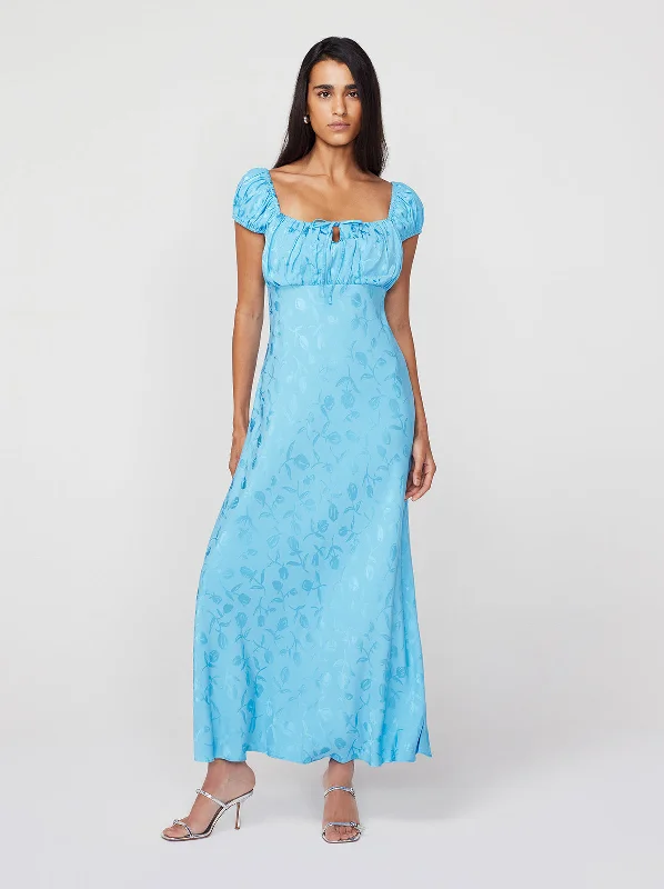 Deal of the Week Bess Sky Blue Tulip Jacquard Maxi Dress