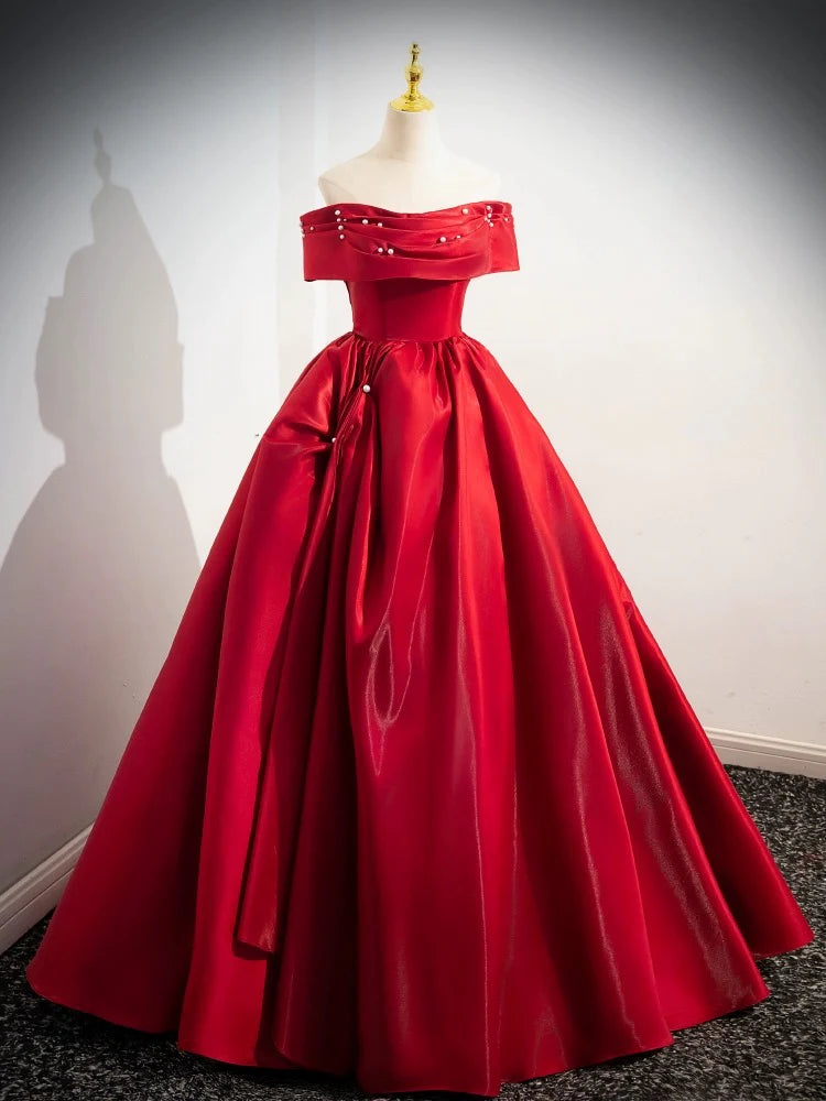 Factory Direct Sale A-Line Off Shoulder Satin Red Ballgown Long Prom Dress Evening Dress Factory Direct Sale A-Line Off Shoulder Satin Red Ballgown Long Prom Dress Evening Dress