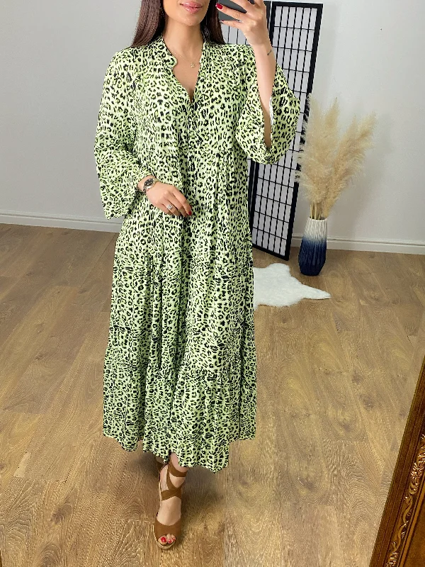 Final Markdown Lillie Leopard Print Tiered Hem Smock Maxi Dress