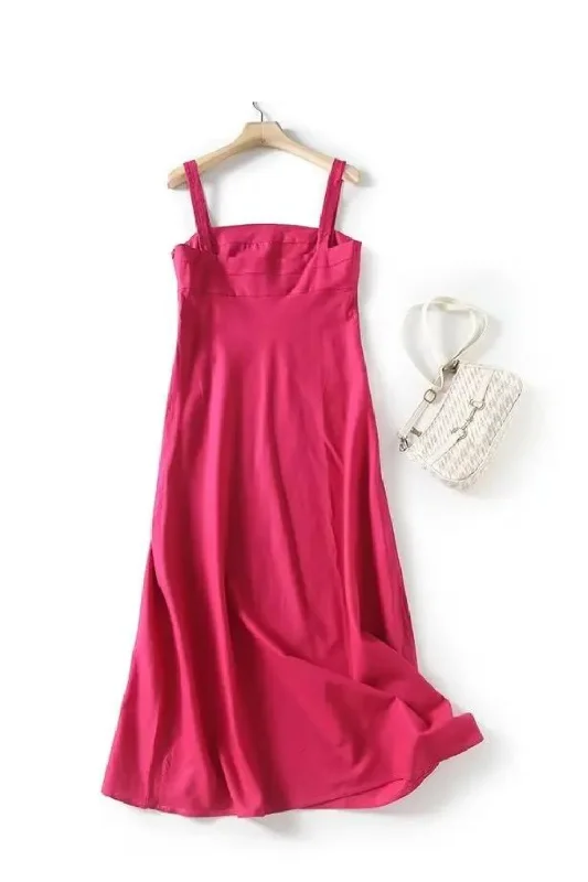 Friends and Family Sale French Elegant Ladies Dress Women Rose Red Sleeveless Dress Vacation Summer Casual Friends and Family Sale French Elegant Ladies Dress Women Rose Red Sleeveless Dress Vacation Summer Casual