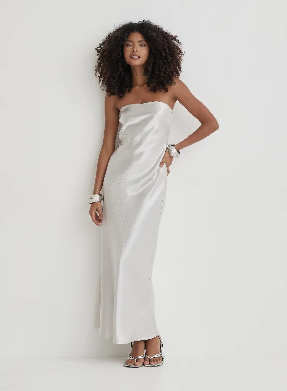 Special Offer Silver Bandeau Satin Maxi Dress- Shona