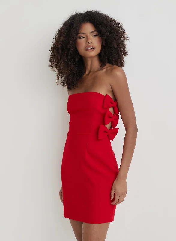 Instant Discount Red Bandeau Bow Detail Mini Dress- Harlee