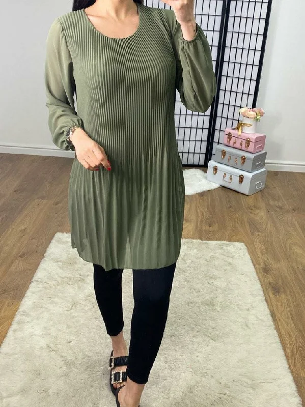 Flash Sale Marianne Pleated Sheer Sleeve Longline Blouse