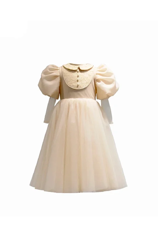 Quick Sale Champagne Girls Skirt Lace Lantern Sleeves Ball Gown Customized Elegant Kids Dresses Quick Sale Champagne Girls Skirt Lace Lantern Sleeves Ball Gown Customized Elegant Kids Dresses