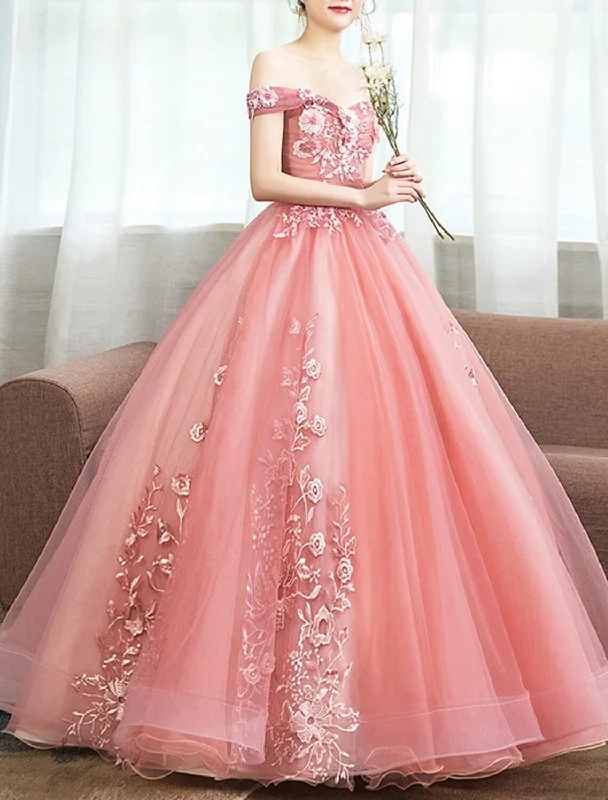 Steals and Deals Ball Gown Quinceanera Dresses Princess Dress Floor Length Sleeveless Off Shoulder Polyester with Appliques
