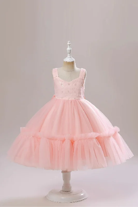 Midnight Madness Casual Pink Tulle Girls Princess Dress Sleeveless Summer Kids Clothes Children Party Birthday Wear for Baby