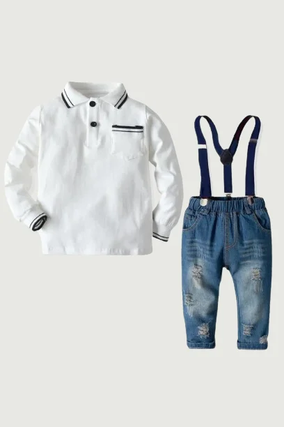 Savings Galore toddler boy clothes kids cotton clothes white t-shirt jeans with belt suit spring autumn children costume baby clothes Savings Galore toddler boy clothes kids cotton clothes white t-shirt jeans with belt suit spring autumn children costume baby clothes