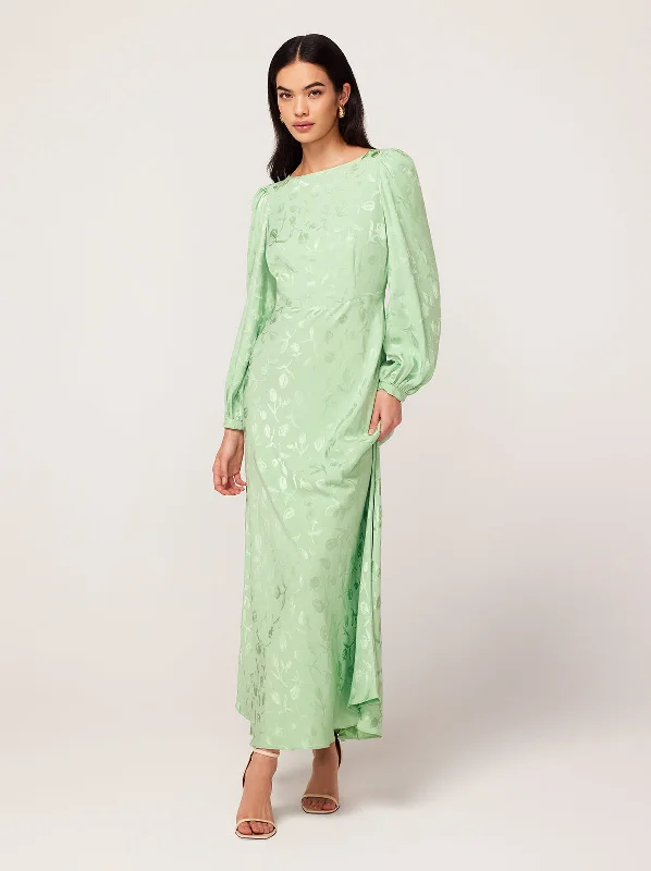 Limited Stock Megan Pistachio Tulip Jacquard Maxi Dress