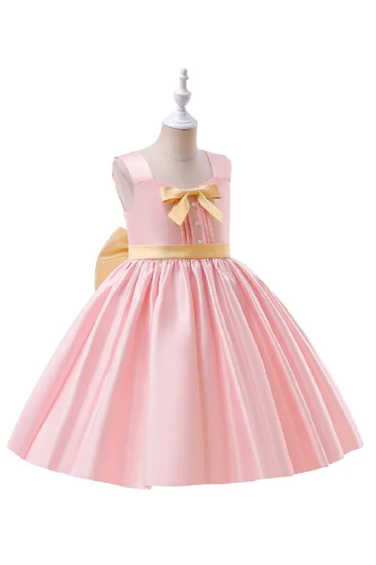 Lowest Price Elegant Girl Pink Party Dress For Children Birthday Costume Big Bow Princess Kids Clothes Wedding Evening Gown Formal