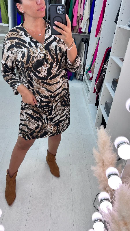 Price Cut Barry Animal Print Zip Detail Smock Dress