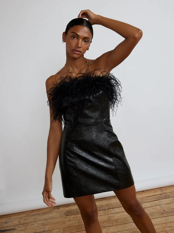 Don't Wait Poppy Vinyl And Feather Mini Dress
