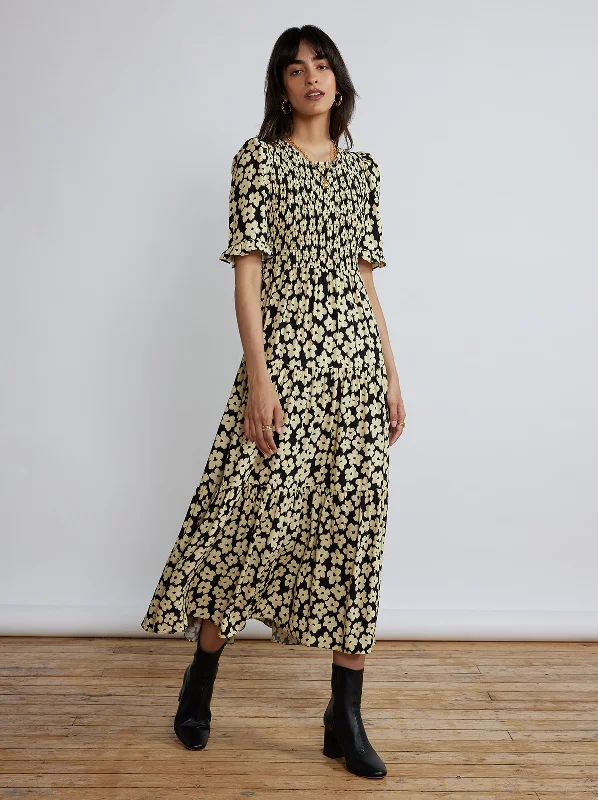 Major Savings Gracie Blurred Floral Shirred Dress