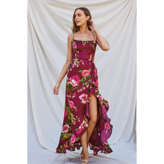 Lowest Price Rose Tie Back Ruffle Dress | Merlot