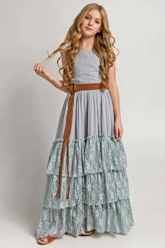 Act Now Girls Ruffle Edge Long Lace Dress Youth Graduation Evening Dress Wedding Flower Girl Dress Solid Sweet And Cute Act Now Girls Ruffle Edge Long Lace Dress Youth Graduation Evening Dress Wedding Flower Girl Dress Solid Sweet And Cute