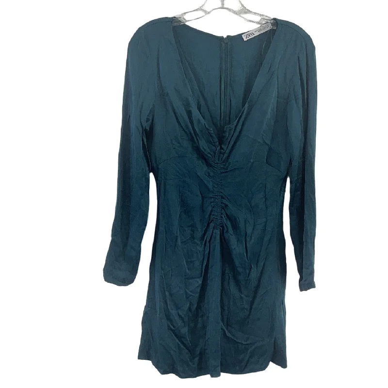 Final Clearance Zara Silky Teal Low-Cut Viscose Mini Dress, Women’s Size Medium, Preowned