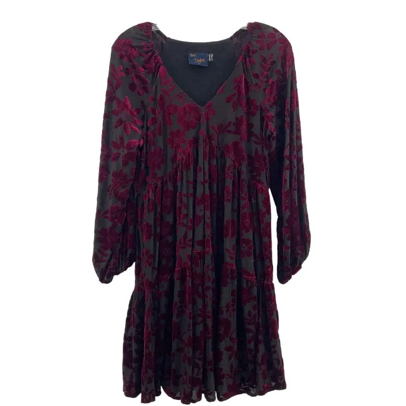 Can't Miss Just... Taylor Red Black Velvet Burnout Womens Blouson Dress Size 6 Preowned Can't Miss Just... Taylor Red Black Velvet Burnout Womens Blouson Dress Size 6 Preowned