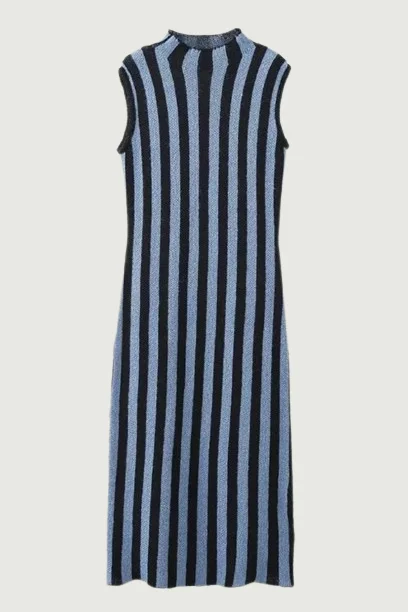 Today Only Sexy Women Contrast Striped Knit Dress Half High Collar Side Slit Hem Ladies Sleeveless Dresses Midi Today Only Sexy Women Contrast Striped Knit Dress Half High Collar Side Slit Hem Ladies Sleeveless Dresses Midi