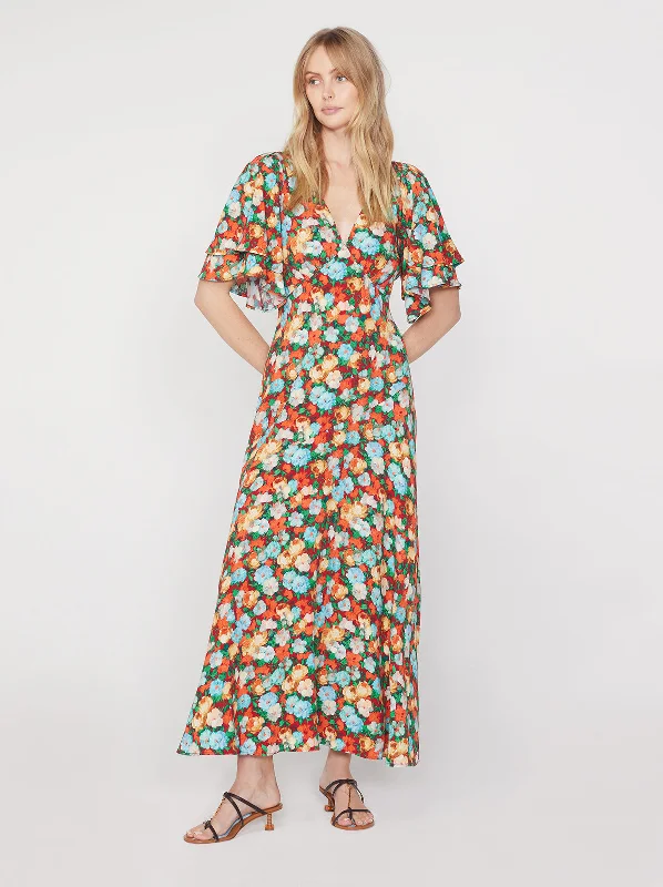 Don't Miss Tallulah Blue Impressionist Floral Print Maxi Dress