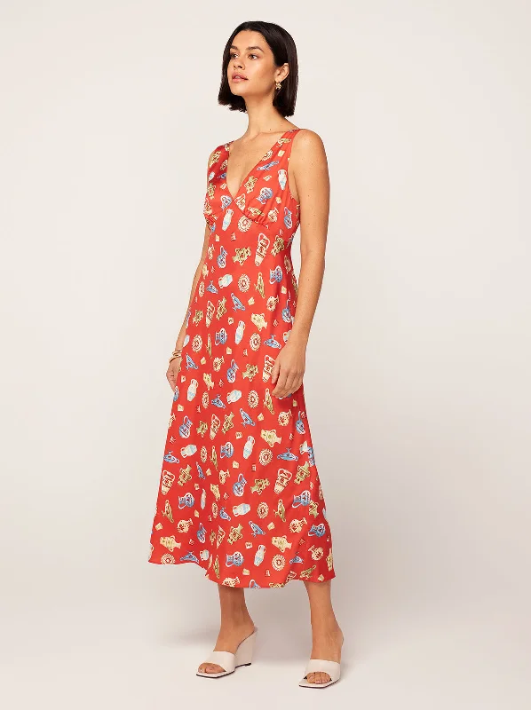 Stock Up and Save Claire Red Pottery Print Slip Dress