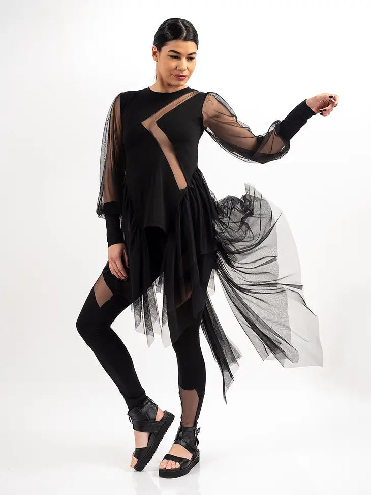 Limited Availability Metamorphoza Asymmetric Mesh Midi Tunic