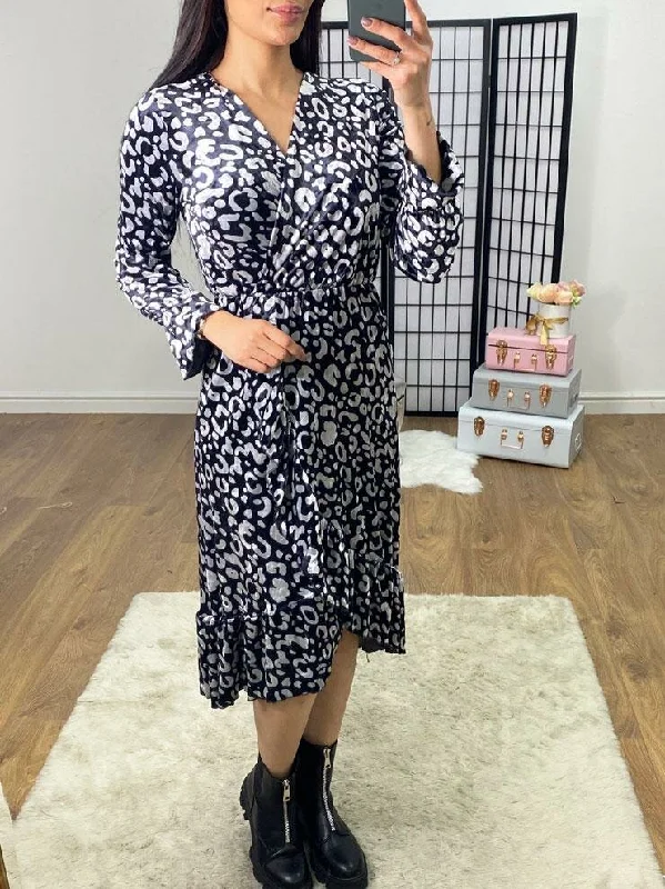 Buy Now Melodie Velvet Leopard Print Ruffle Detailed Dress